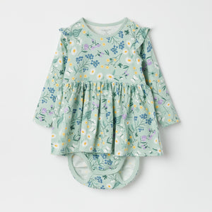 Floral Print Baby Bodysuit Dress from the Polarn O. Pyret baby collection. Ethically produced kids clothing.