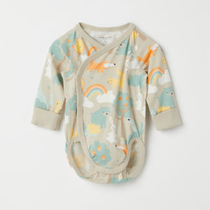 Forest Animal Print Wraparound Babygrow from the Polarn O. Pyret baby collection. Clothes made using sustainably sourced materials.