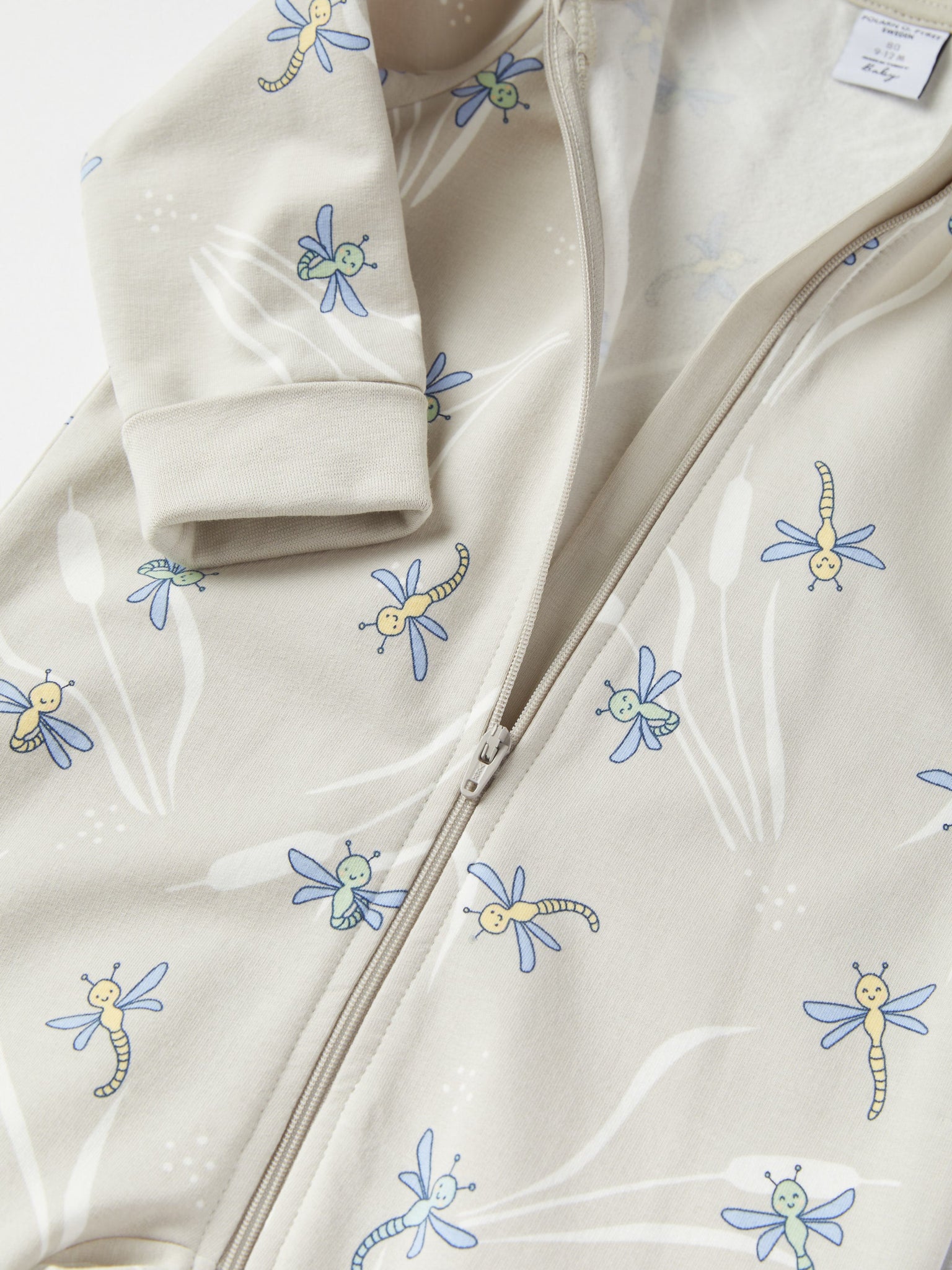 Dragonfly Print Baby All-in-one from the Polarn O. Pyret baby collection. Nordic kids clothes made from sustainable sources.