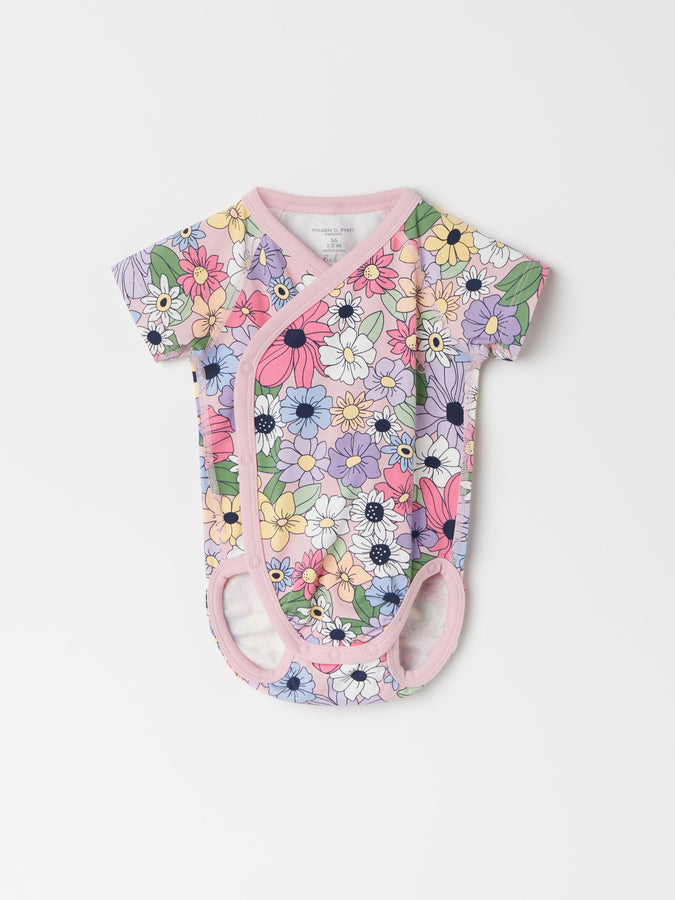 Floral Wraparound Babygrow from the Polarn O. Pyret baby collection. Ethically produced kids clothing.
