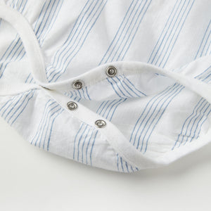 Organic Cotton Striped Collared Babygrow from the Polarn O. Pyret baby collection. Clothes made using sustainably sourced materials.