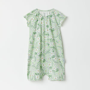 Daisy Print Cotton Playsuit from the Polarn O. Pyret baby collection. Nordic kids clothes made from sustainable sources.