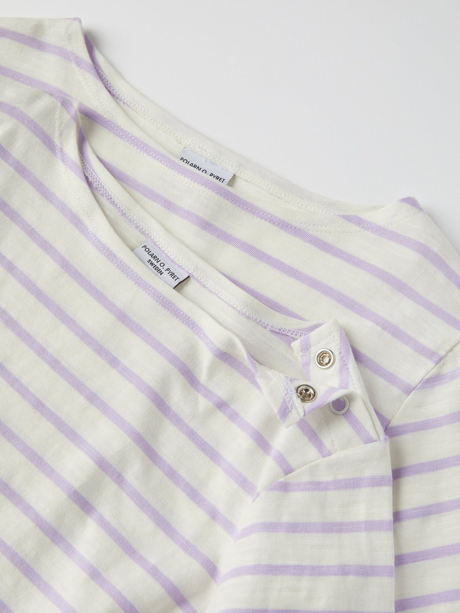 Lilac Breton Stipe Kids Top from the Polarn O. Pyret kidswear collection. Nordic kids clothes made from sustainable sources.