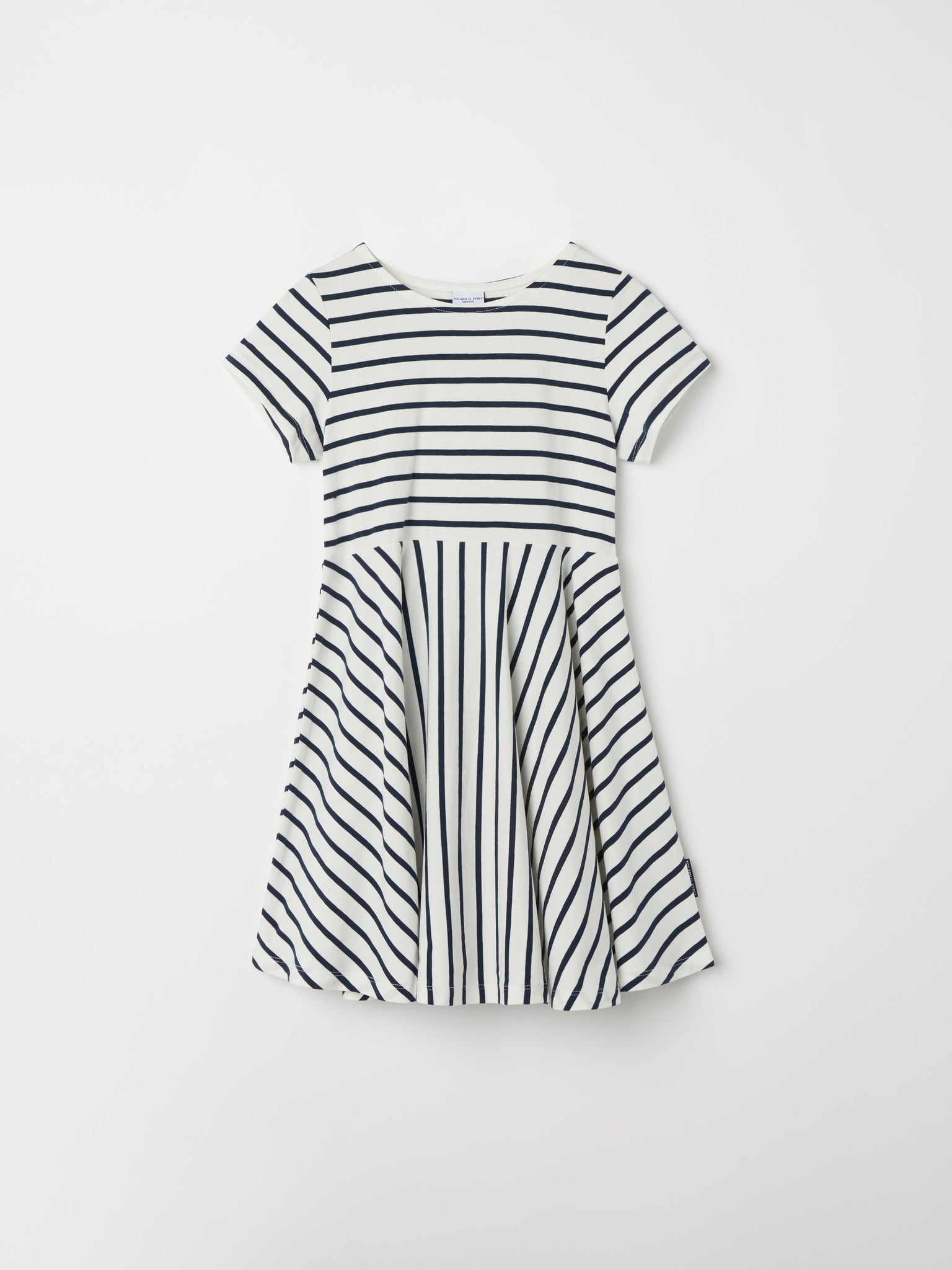 Navy Striped Cotton Kids Dress from the Polarn O. Pyret kidswear collection. Ethically produced kids clothing.
