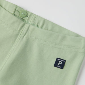 Green Organic Kids Cycle Shorts from the Polarn O. Pyret kidswear collection. Ethically produced kids clothing.