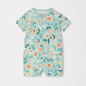 Floral Print Shortie Kids Sleepsuit from the Polarn O. Pyret kidswear collection. Nordic kids clothes made from sustainable sources.