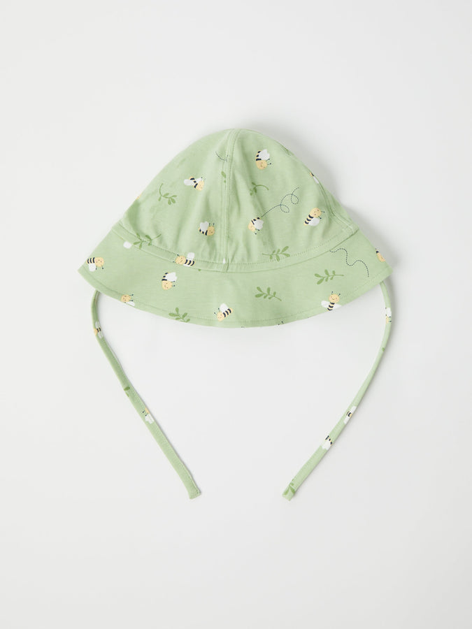 Green Cotton Baby Sun Hat from the Polarn O. Pyret baby collection. Clothes made using sustainably sourced materials.