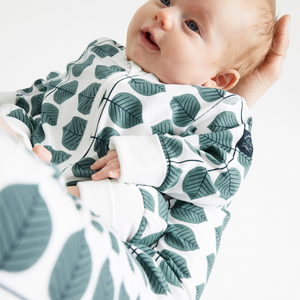 Scandi Leaf Print Baby Sleepsuit