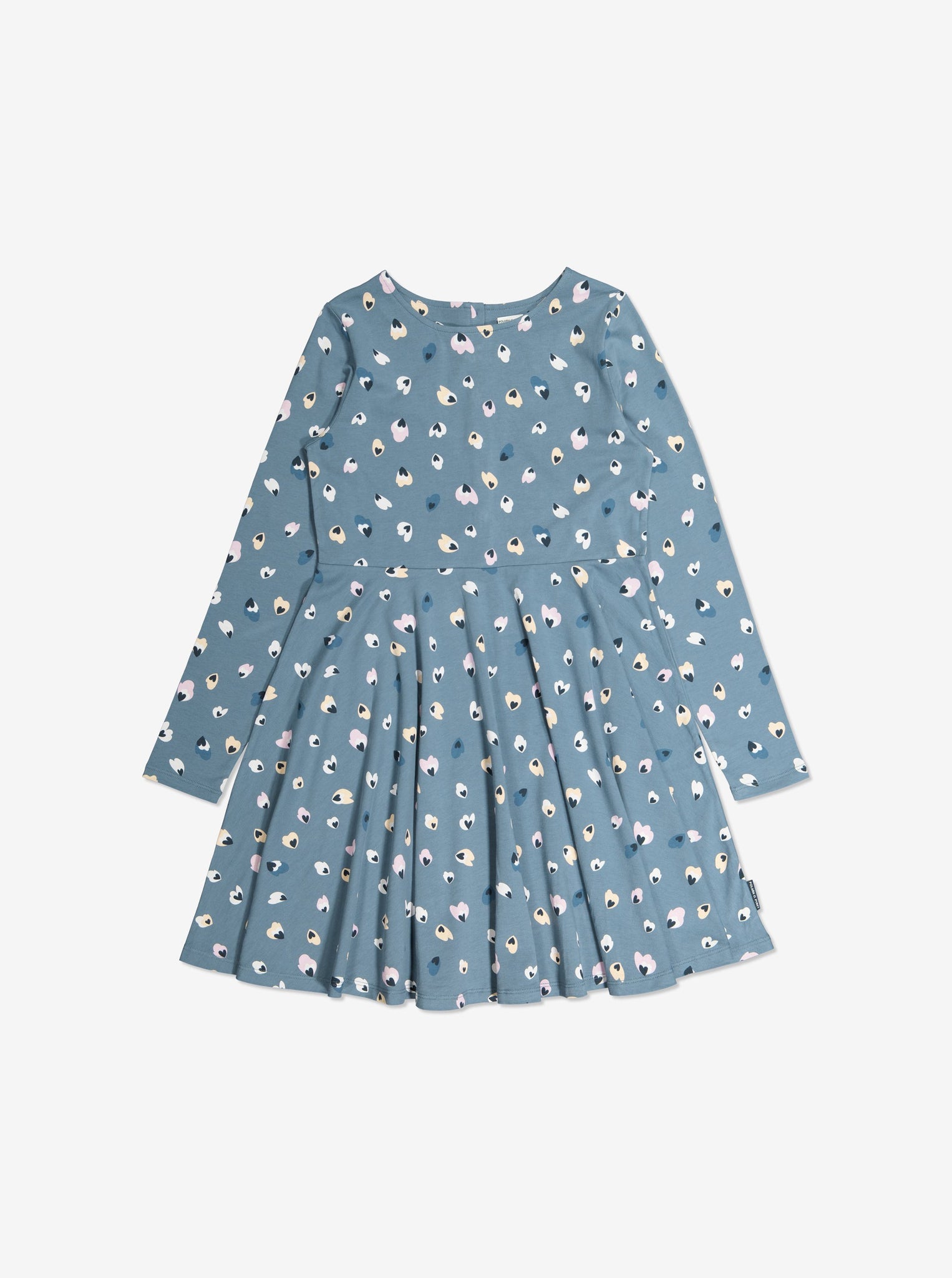   Blue Heart Print Girls Dress from Polarn O. Pyret Kidswear. Made with organic cotton for comfortable fit.