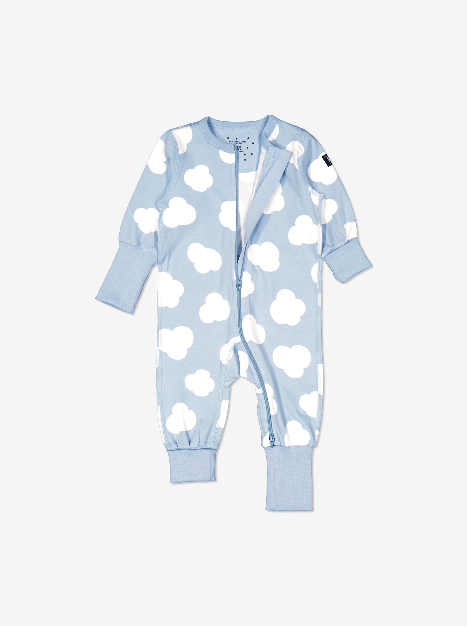  Blue Cloud Print Baby Sleepsuit from Polarn O. Pyret Kidswear. Made using ethically sourced materials.