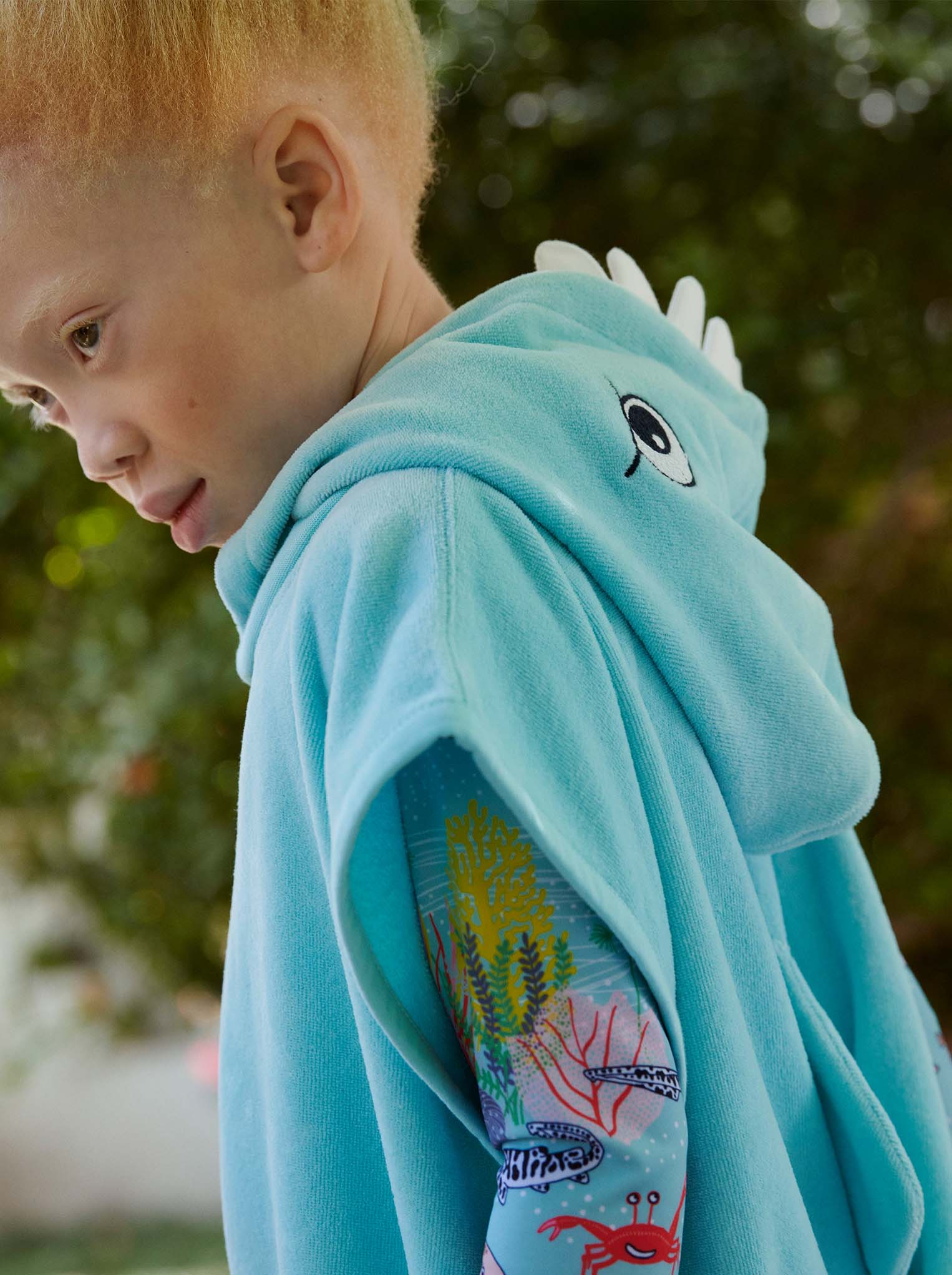 Blue Shark Kids Swim Beach Towel from Polarn O. Pyret Kidswear. Made using sustainable sourced materials.