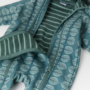 Green Windproof Fleece Baby Pramsuit from the Polarn O. Pyret outerwear collection. The best ethical kids outerwear.
