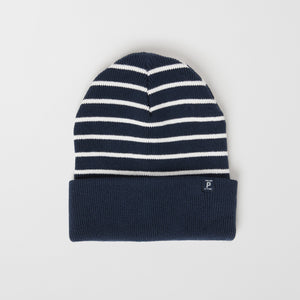 Ribbed Navy Kids Beanie Hat from the Polarn O. Pyret outerwear collection. Made using ethically sourced materials.