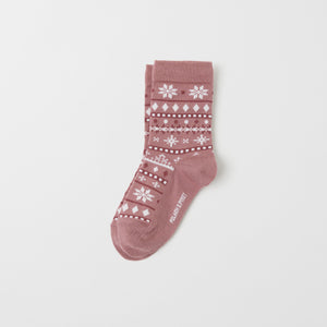 Merino Wool Pink Kids Socks from the Polarn O. Pyret kidswear collection. Nordic kids clothes made from sustainable sources.