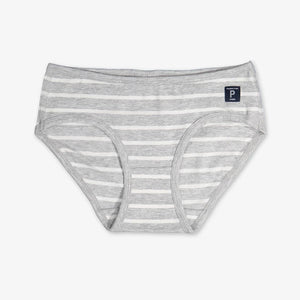 girls grey and white striped pants briefs, comfortable quality organic cotton, polarn o. pyret
