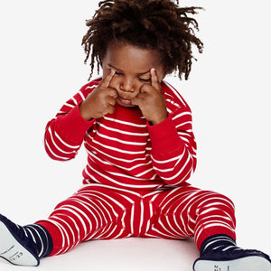 red and white stripes baby leggings, ethical organic cotton, long lasting polarn o. pyret quality 