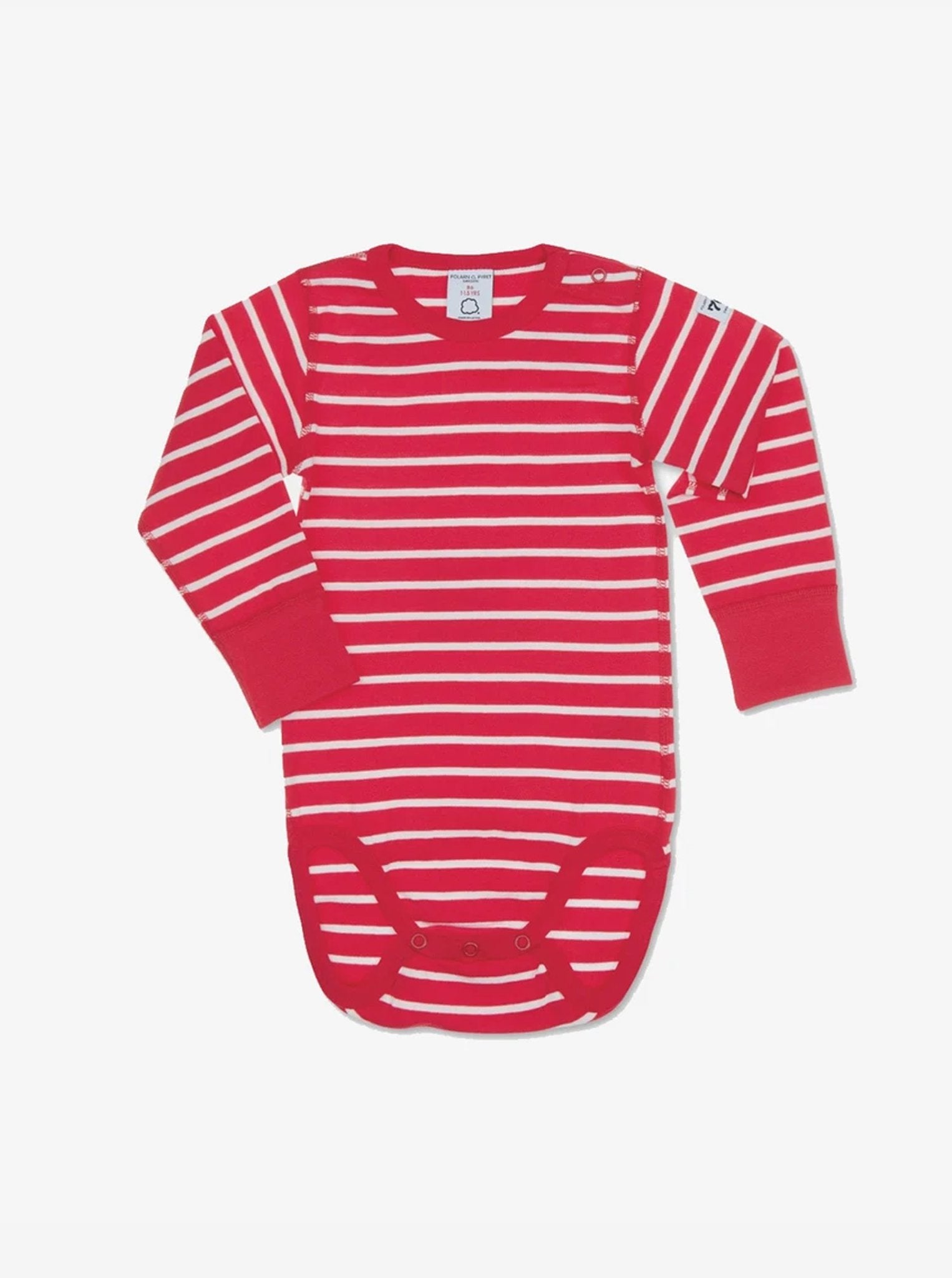 newborn babygrow red and white striped, ethical quality organic cotton, polarn o. pyret classic