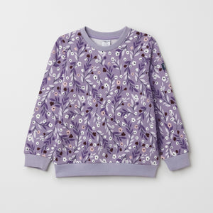 Floral Print Kids Purple Sweatshirt from the Polarn O. Pyret kids collection. Made using 100% GOTS Organic Cotton