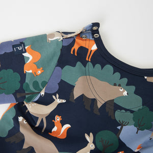 Cotton Woodland Print Navy Kids Top from the Polarn O. Pyret kids collection. Clothes made using sustainably sourced materials.