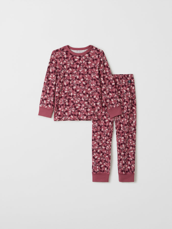 Leaf Print Kids Red Pyjamas from the Polarn O. Pyret kids collection. Ethically produced kids clothing.