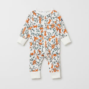 Squirrel Print White Baby Sleepsuit from the Polarn O. Pyret baby collection. The best ethical baby clothes