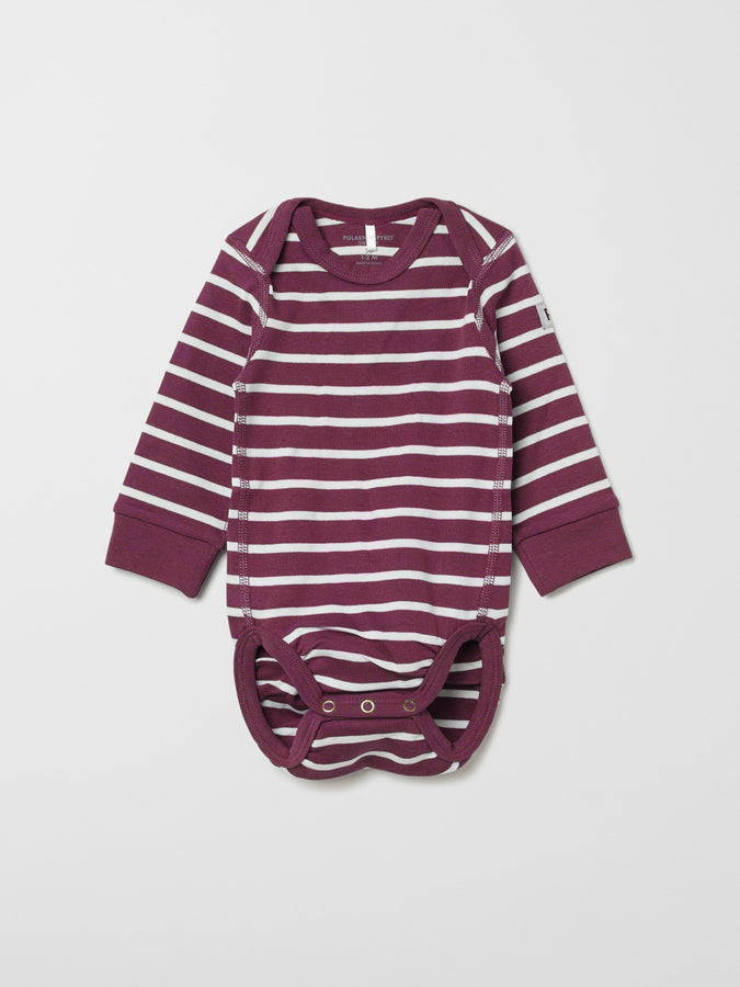 Burgundy Organic Cotton Babygrow from the Polarn O. Pyret baby collection. Made using 100% GOTS Organic Cotton