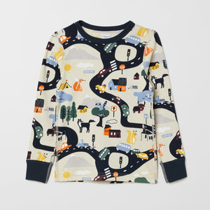 Cotton Car Print Beige Kids Top from the Polarn O. Pyret kids collection. Made using 100% GOTS Organic Cotton