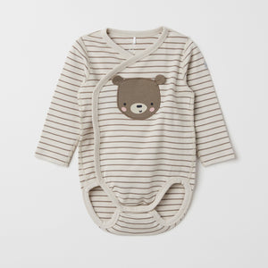 Bear Print Beige Wraparound Babygrow from the Polarn O. Pyret baby collection. The best ethical baby clothes