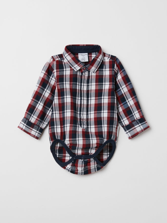 Checked Organic Cotton Shirt Babygrow from the Polarn O. Pyret baby collection. The best ethical baby clothes