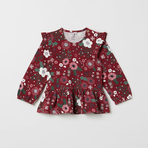 Red Floral Print Baby Top from the Polarn O. Pyret baby collection. Nordic baby clothes made from sustainable sources.