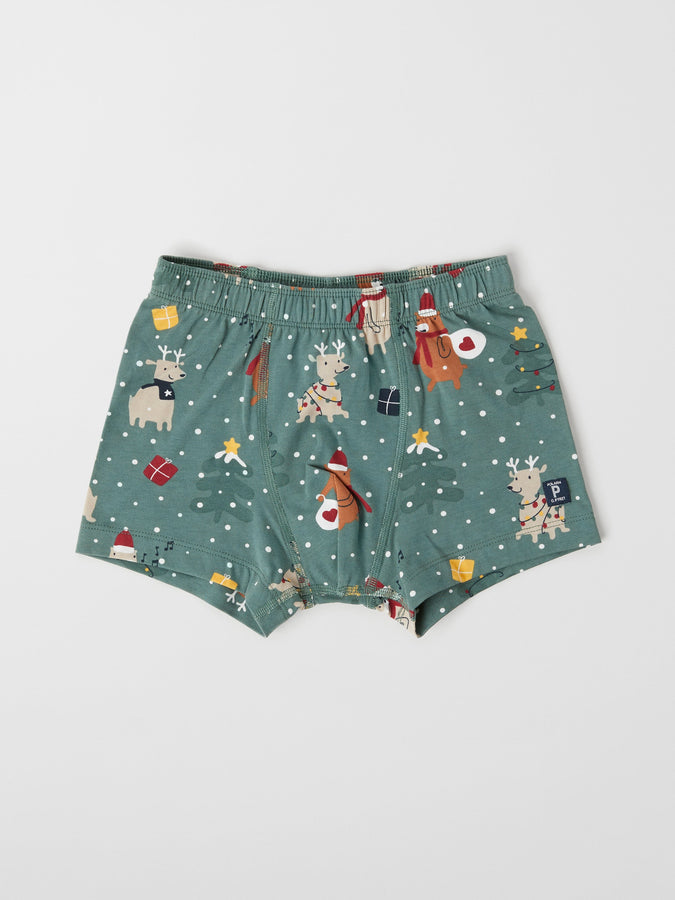 Boys Green Organic Cotton Boxers from the Polarn O. Pyret kidswear collection. Nordic kids clothes made from sustainable sources.
