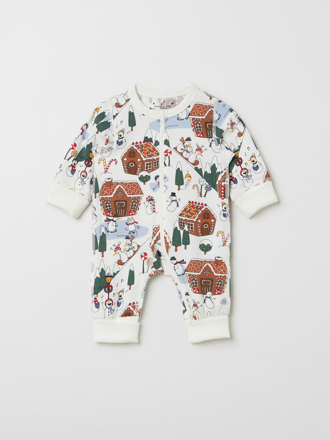 Gingerbread Print Cotton Sleepsuit from the Polarn O. Pyret baby collection. The best ethical baby clothes