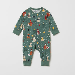 Christmas Print Cotton Baby Sleepsuit from the Polarn O. Pyret baby collection. The best ethical baby clothes