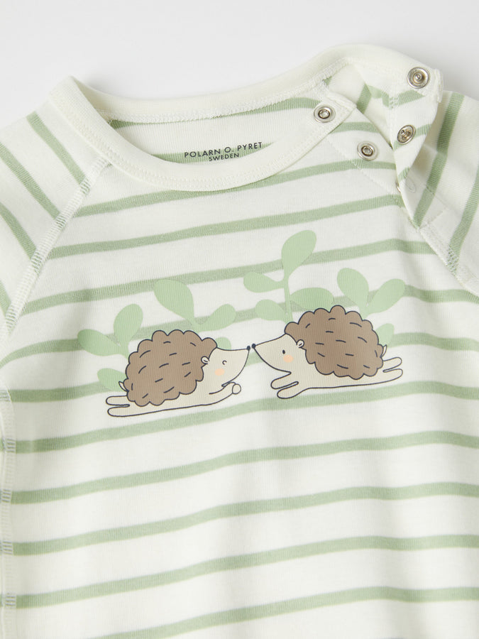Hedgehog Print Organic Cotton Babygrow from the Polarn O. Pyret baby collection. Nordic kids clothes made from sustainable sources.