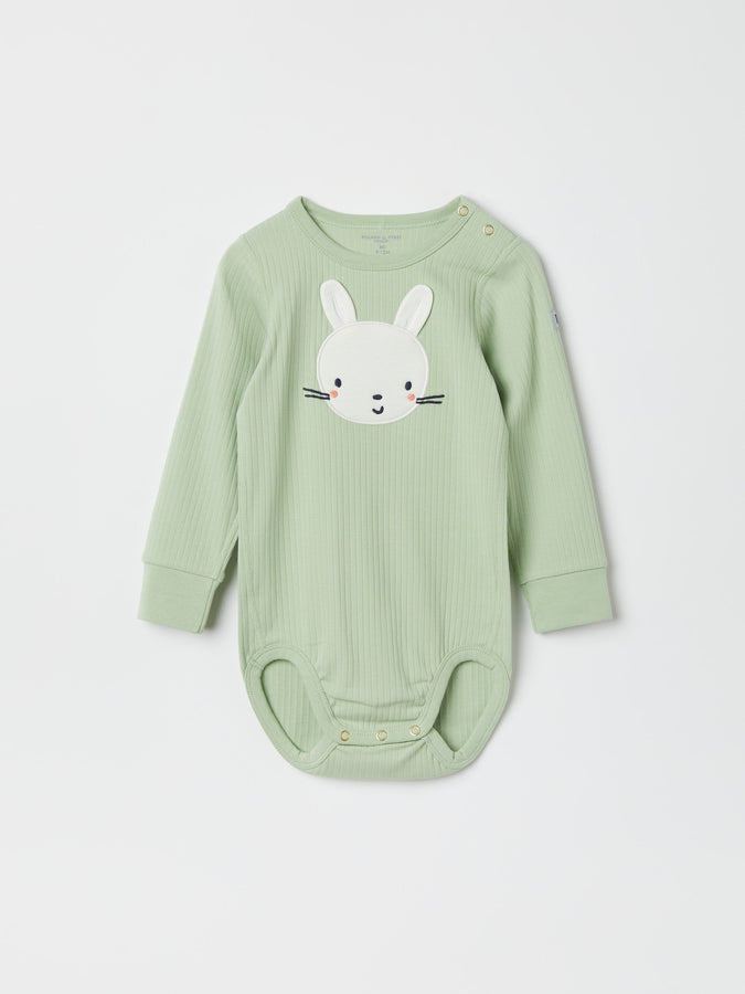 Rabbit Appliqué Babygrow from the Polarn O. Pyret baby collection. Nordic kids clothes made from sustainable sources.