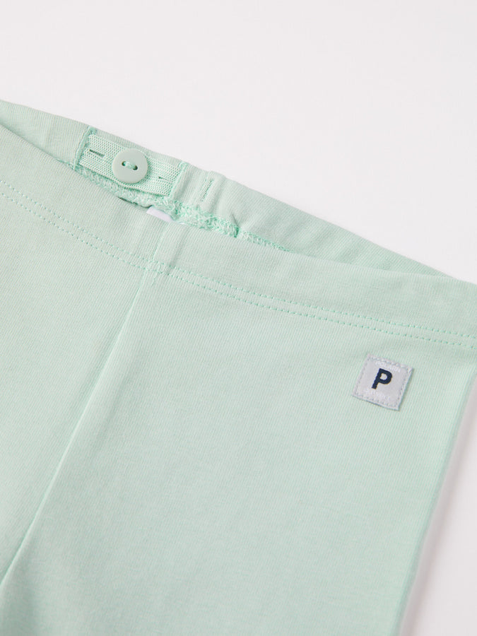 Green Organic Baby Leggings from the Polarn O. Pyret baby collection. Nordic kids clothes made from sustainable sources.