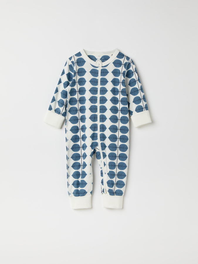 Organic Leaf Print Baby Sleepsuit from the Polarn O. Pyret baby collection. Clothes made using sustainably sourced materials.
