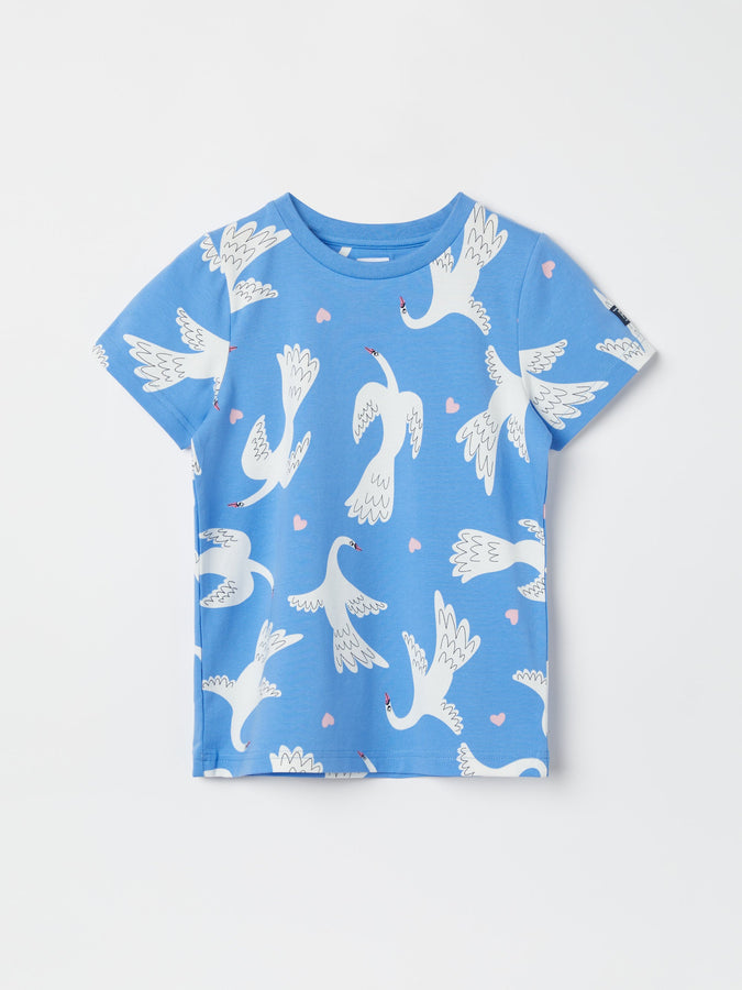 Swan Print Kids T-Shirt from the Polarn O. Pyret kidswear collection. Nordic kids clothes made from sustainable sources.
