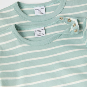 Green Striped Kids T-Shirt from the Polarn O. Pyret kidswear collection. Clothes made using sustainably sourced materials.