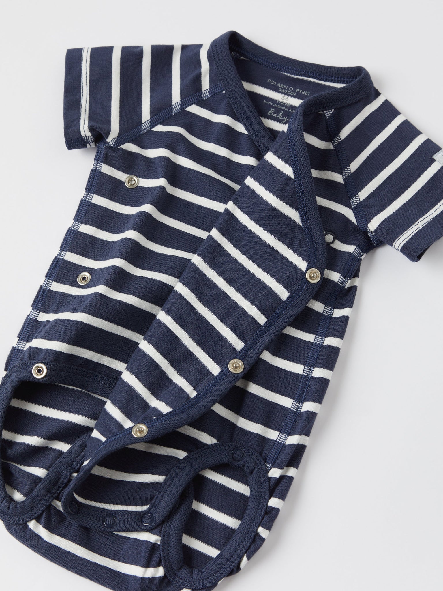 Navy Striped Wraparound Babygrow from the Polarn O. Pyret baby collection. The best ethical kids clothes