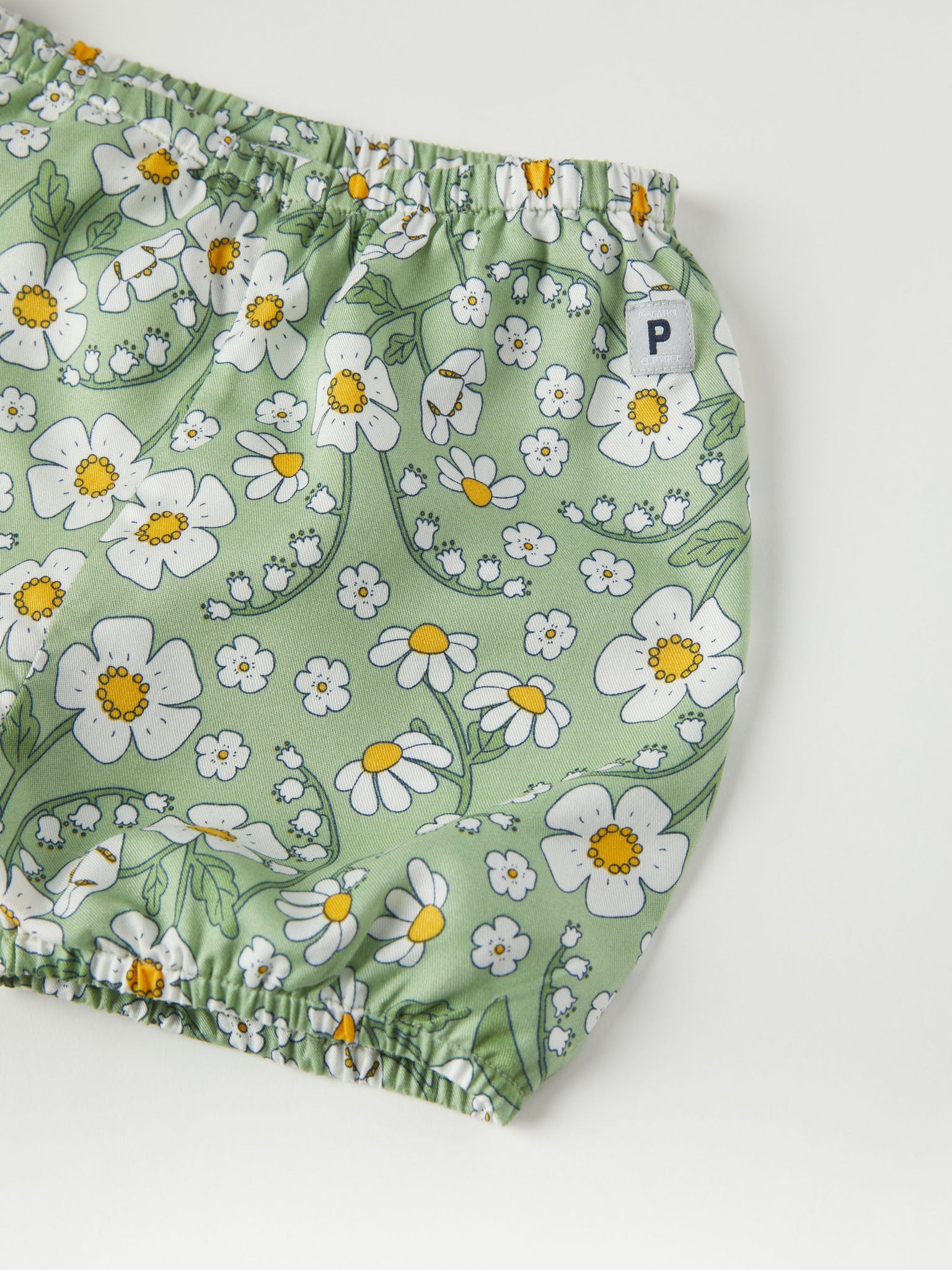 Pretty Green Daisy Print Top & Shorts Set from the Polarn O. Pyret baby collection. The best ethical kids clothes