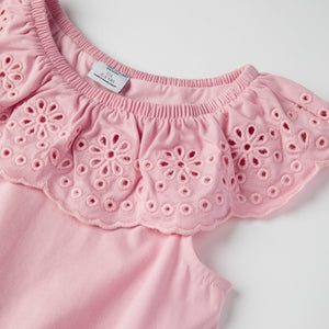 Embroidered Pink Organic Cotton Kids Top from the Polarn O. Pyret kidswear collection. Ethically produced kids clothing.