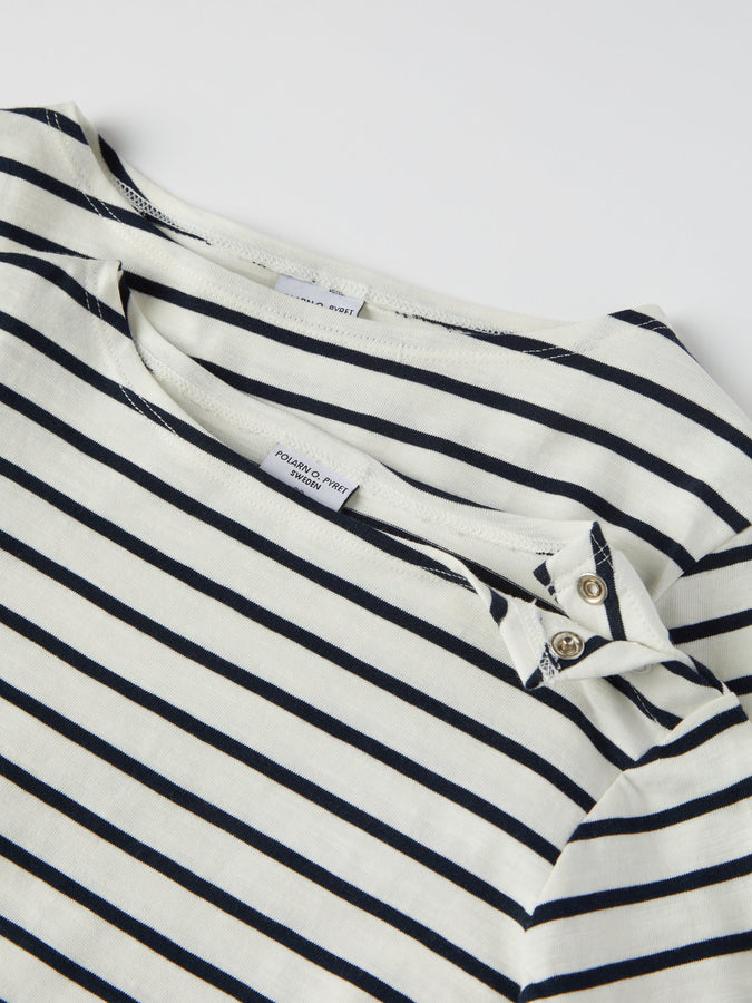 Organic Cotton Navy Breton Stipe Kids Top from the Polarn O. Pyret kidswear collection. The best ethical kids clothes