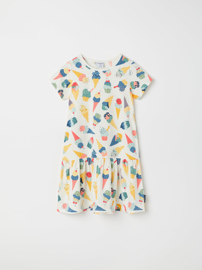 Organic Ice Cream Print Kids Dress from the Polarn O. Pyret kidswear collection. Ethically produced kids clothing.