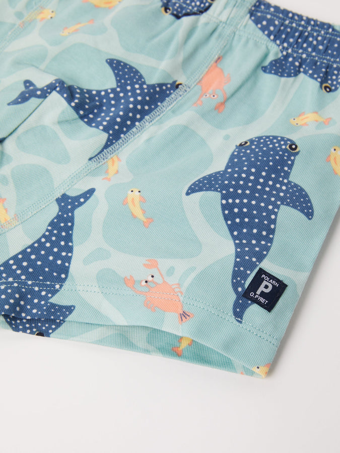 Shark Print Boys Boxers from the Polarn O. Pyret kidswear collection. Nordic kids clothes made from sustainable sources.