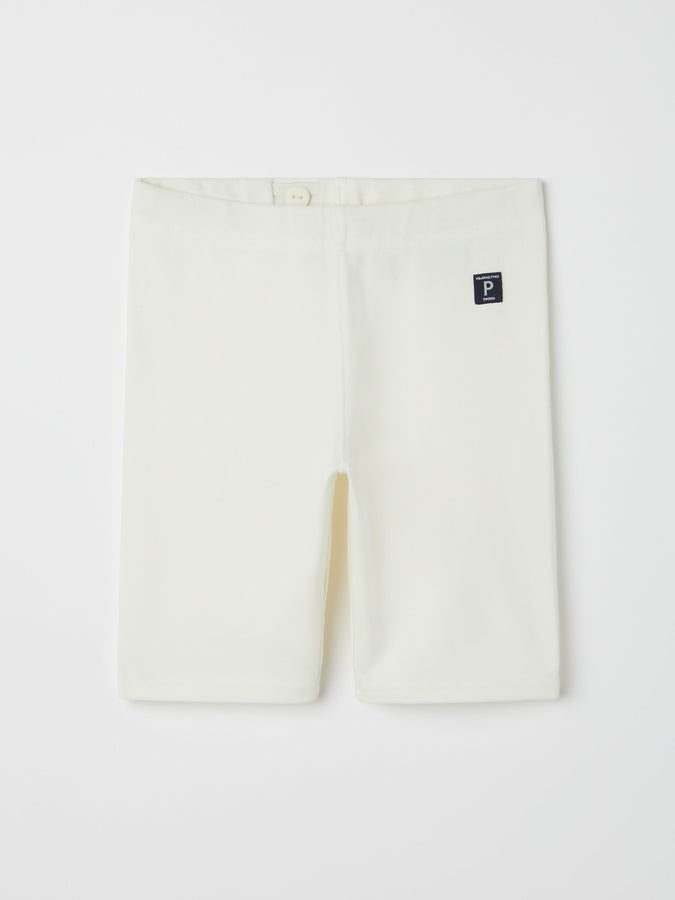 White Organic Kids Cycle Shorts from the Polarn O. Pyret kidswear collection. Clothes made using sustainably sourced materials.