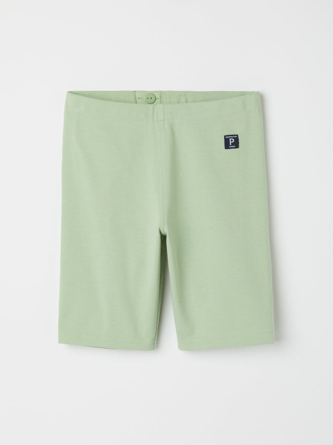 Green Organic Kids Cycle Shorts from the Polarn O. Pyret kidswear collection. Ethically produced kids clothing.