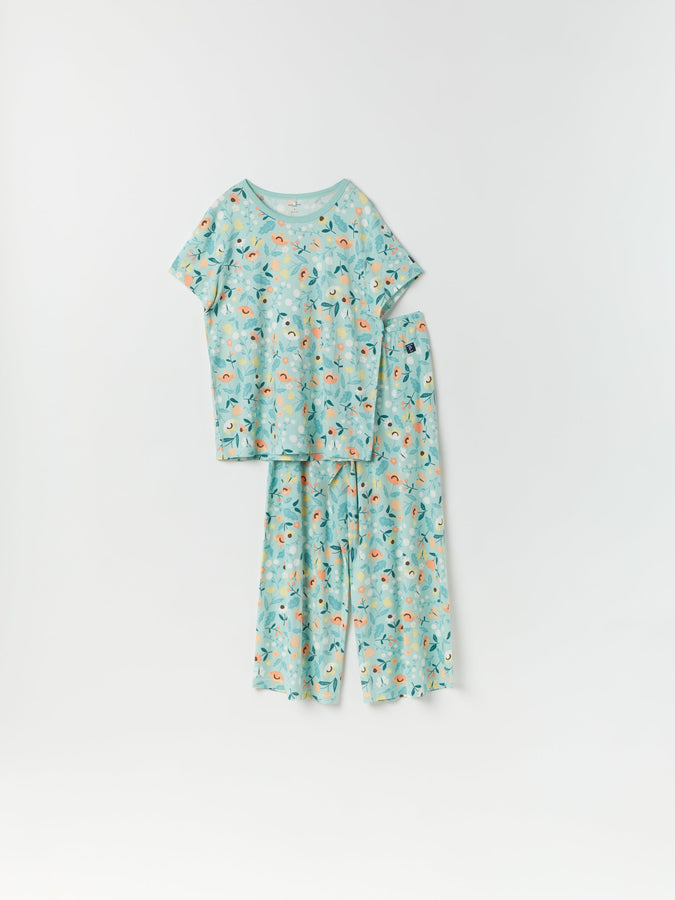 Organic Flora Print Adult Pyjamas from the Polarn O. Pyret kidswear collection. Nordic kids clothes made from sustainable sources.