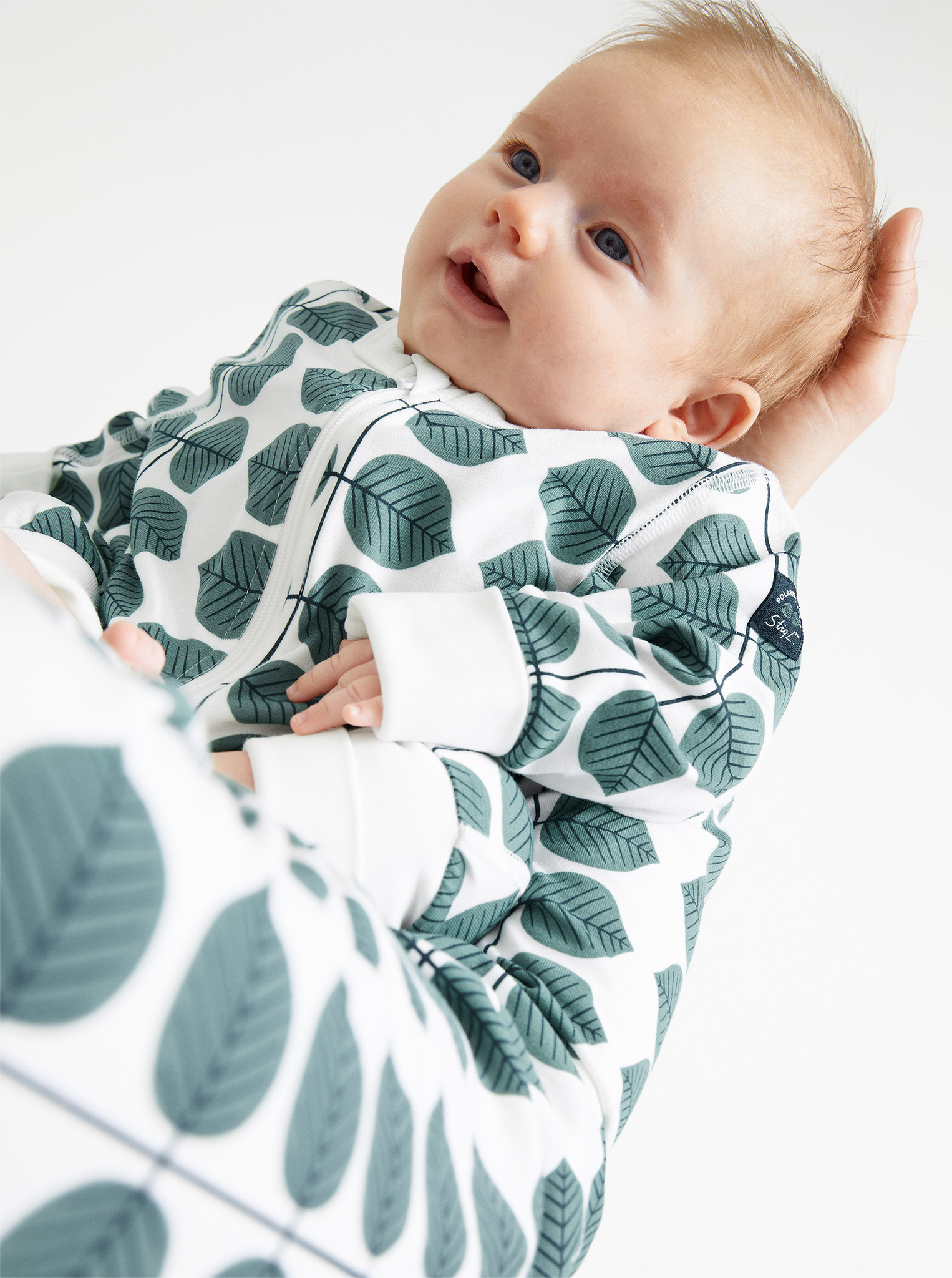 Scandi Leaf Print Baby Sleepsuit
