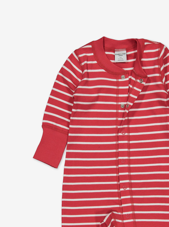 red and white stripes baby all in one, ethical organic cotton, polarn o. pyret quality .